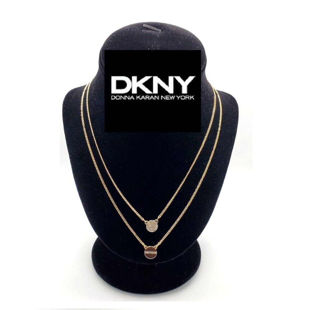 DKNY Gold-Tone Crystal Pendant Two-Row Necklace